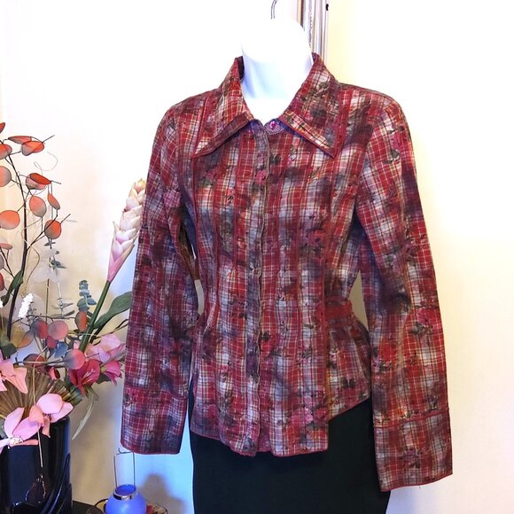NEW I.AM.GIA Women’s Pink Multi Color Printed Pleated Blouse Shirt Top - Picture 5 of 10